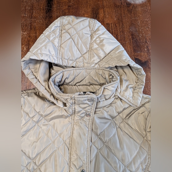 Lauren Ralph Lauren Quilted Jacket Black Label Hooded Coat Beige Classy Used L - Picture 8 of 12